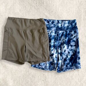 American Eagle Bike Shorts Bundle M Olive Green & Blue Tie-Dye Pockets Set of 2